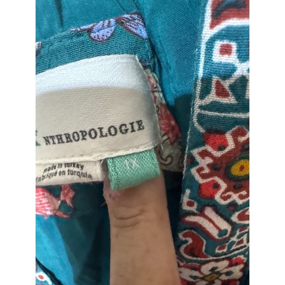 Anthropologie A+ Floral Print V Neck Mini Dress Green Red Boho Cottagecore - Picture 4 of 8